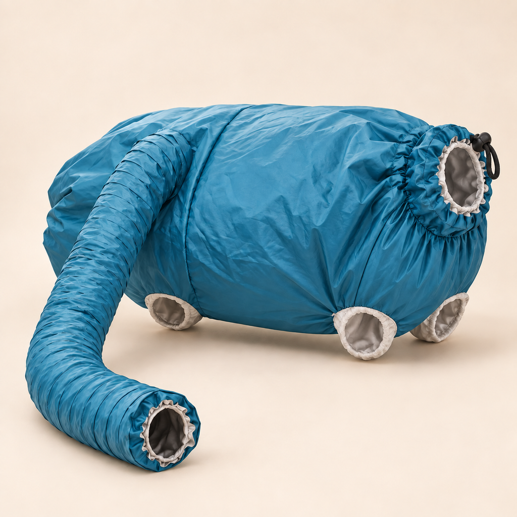 Quick-Dry Pet Drying Bag in petrol blue on a cream studio background