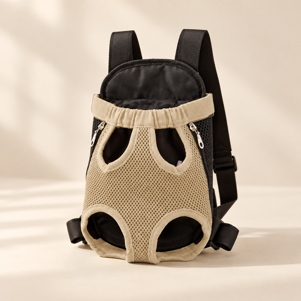Beige Adventure Pet Carrier Backpack on a cream background